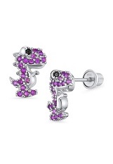 beautiful silver dinosaur cz screw back baby earrings